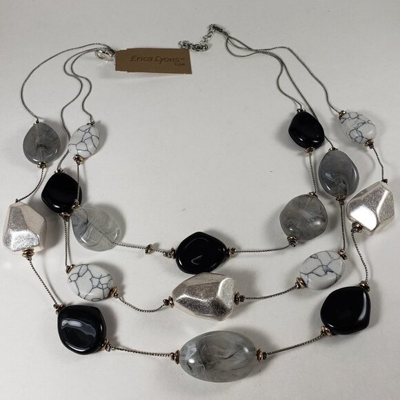 Elegant Multi-Strand Silver-tone Necklace with Black, Gray, and Silver Beads - Picture 4 of 11
